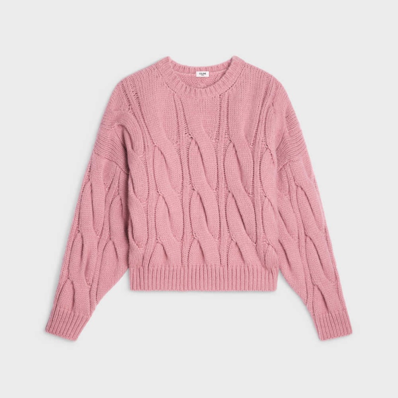 Pleteniny Celine Crew Neck In Cable-knit Cashmere And Silk Ruzove | CL-592707