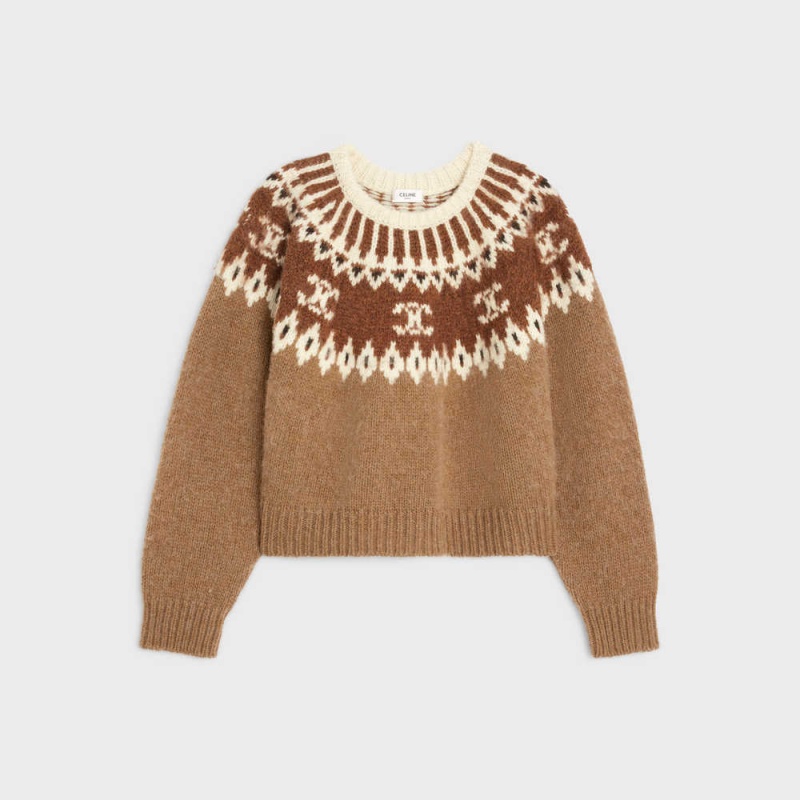 Pleteniny Celine Crew Neck In Triomphe Fair Isle Vlna Hnede | CL-592706