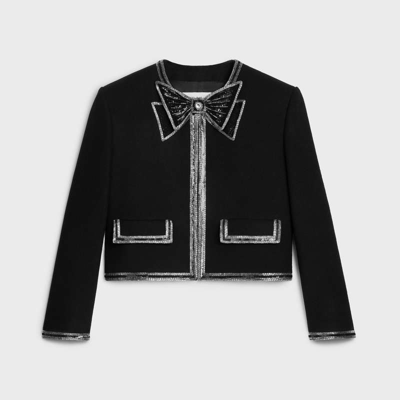 Pleteniny Celine Embroidered Cardigan In Vlna Cloth Čierne | CL-592081