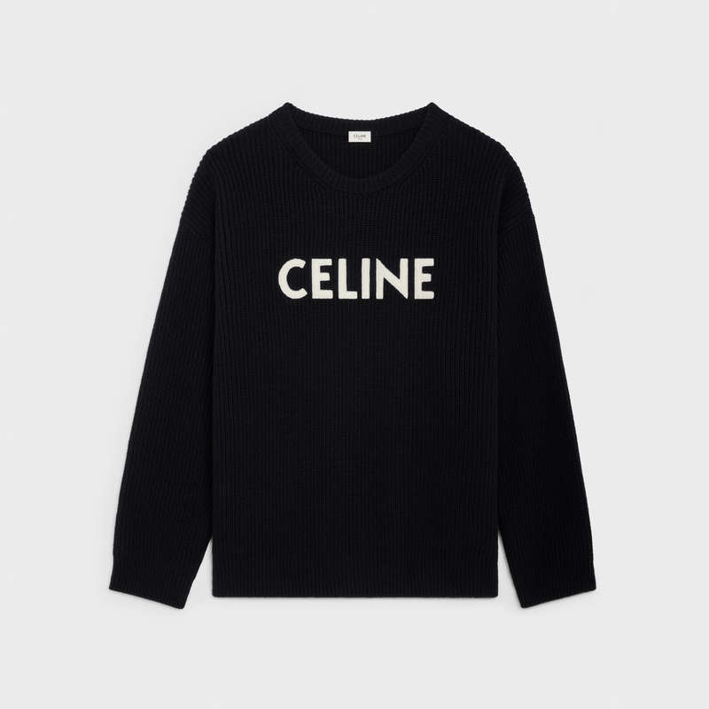 Pleteniny Celine Oversized In Rebrovaný Vlna Čierne | CL-592101