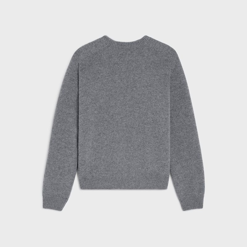 Pleteniny Celine Triomphe Crew Neck In Cashmere Vlna Siva Biele | CL-592098