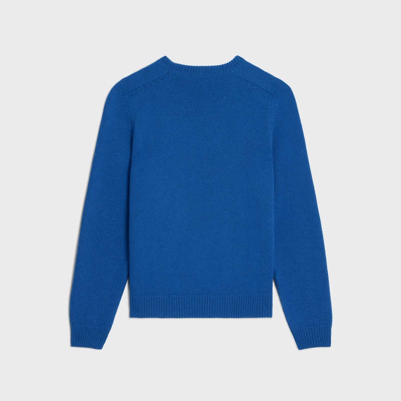 Pleteniny Celine Triomphe Crew Neck In Cashmere Vlna Kráľovská Modrá Modre | CL-592097