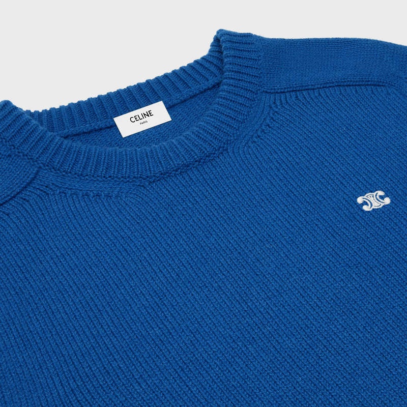 Pleteniny Celine Triomphe Crew Neck In Cashmere Vlna Kráľovská Modrá Modre | CL-592097