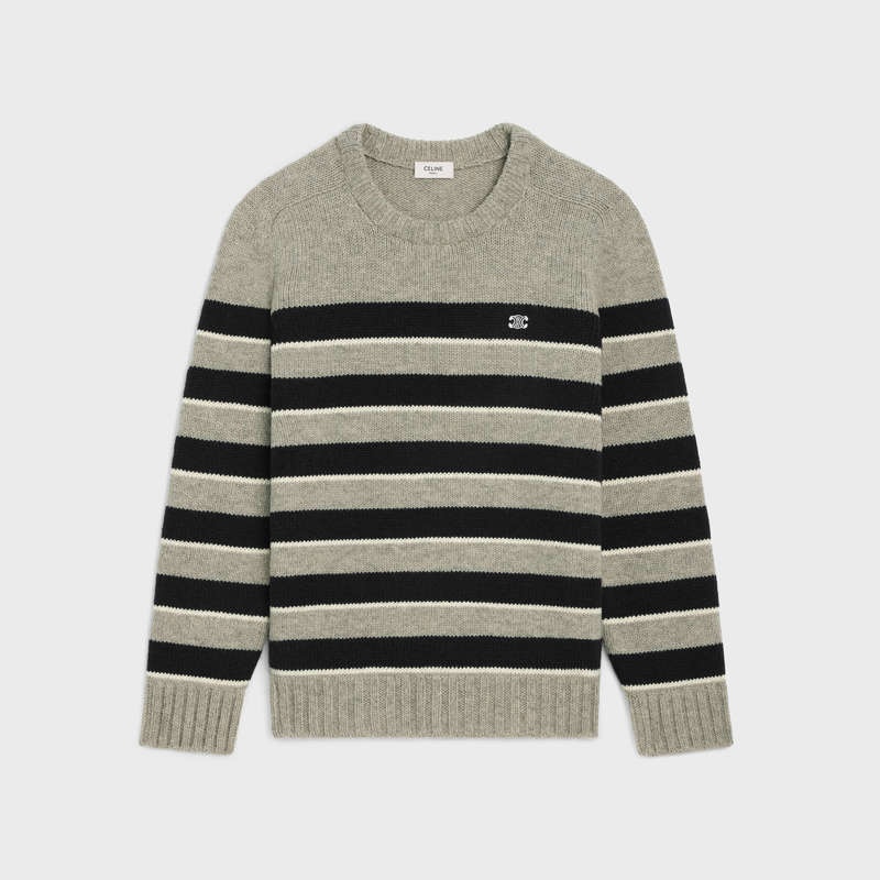 Pleteniny Celine Triomphe Crew Neck In Pruhované Vlna Svetlo Siva Čierne | CL-592100