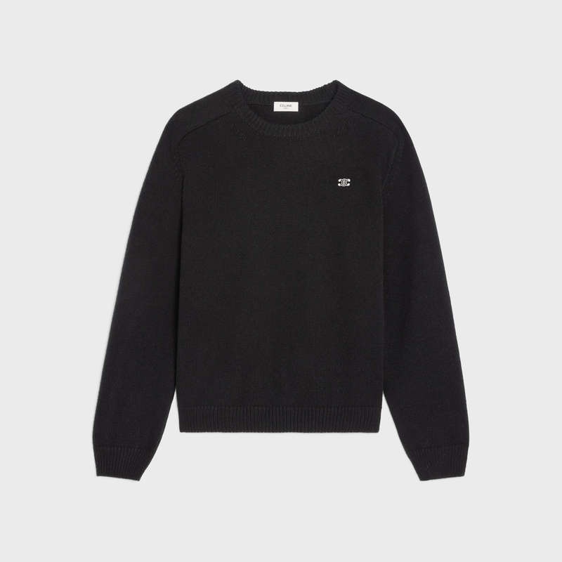 Pleteniny Celine Triomphe Crew Neck In Vlna And Cashmere Čierne Biele | CL-592094