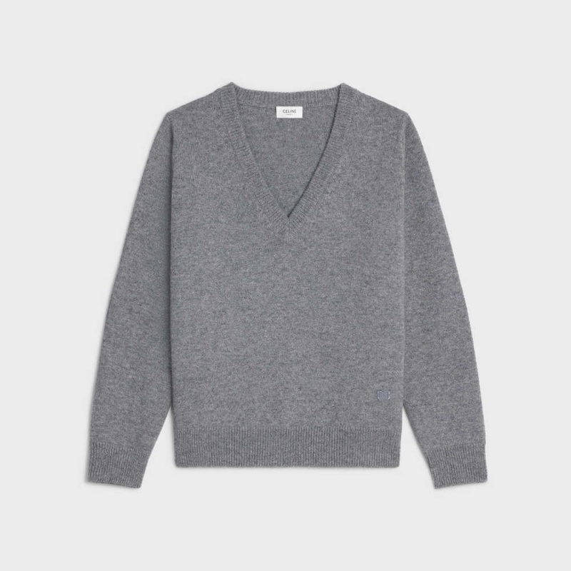 Pleteniny Celine Triomphe V-neck In Heritage Cashmere Siva | CL-592704