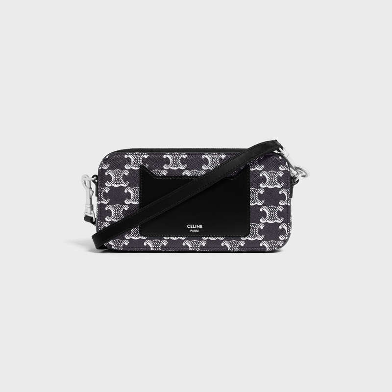 Pouches Celine Horizontal Pouch In Triomphe Platene And Calfskin Strieborne Čierne | CL-591779