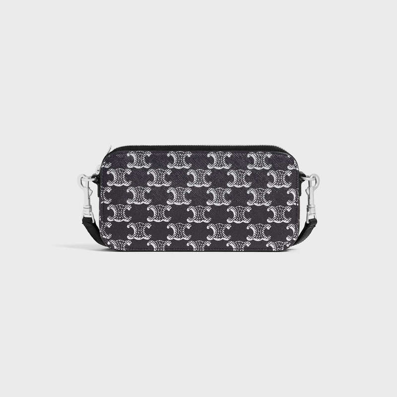 Pouches Celine Horizontal Pouch In Triomphe Platene And Calfskin Strieborne Čierne | CL-591779