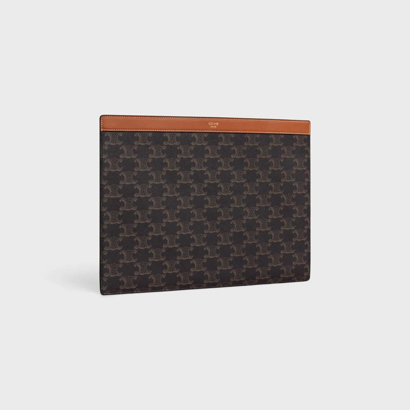 Pouches Celine Ipad Pro Sleeve In Triomphe Platene And Calfskin Hnede | CL-591784