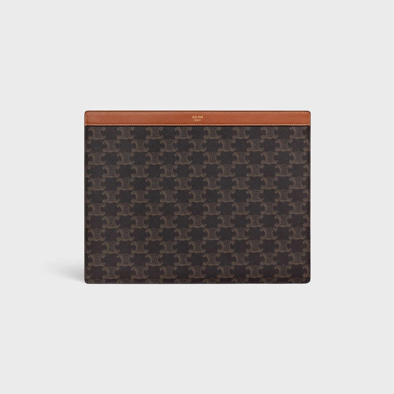 Pouches Celine Ipad Pro Sleeve In Triomphe Platene And Calfskin Hnede | CL-591784