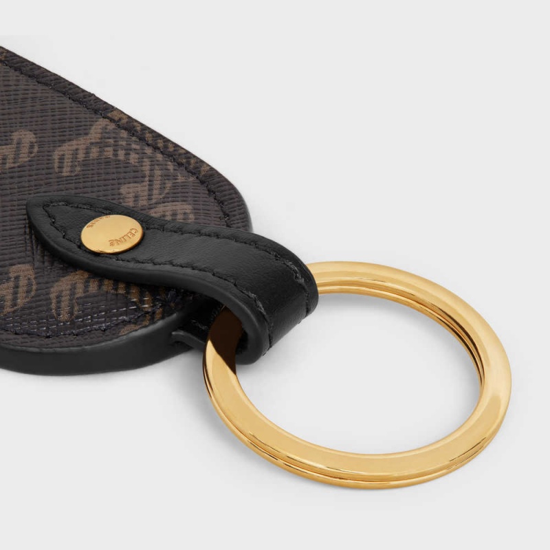 Pouches Celine Key Holder In Triomphe Platene And Calfskin Čierne | CL-592893