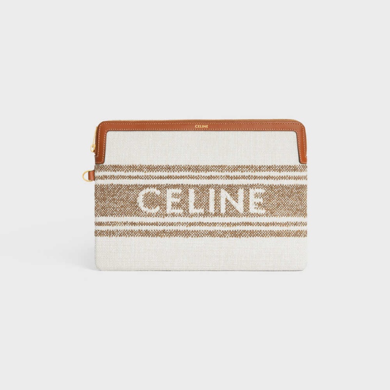 Pouches Celine Remienkove In Pruhované Textilne With Celine Jacquard Hnede Hnede | CL-592887