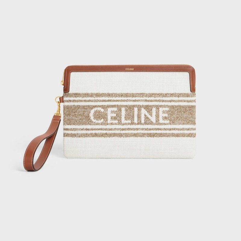 Pouches Celine Remienkove In Pruhované Textilne With Celine Jacquard Hnede Hnede | CL-592887