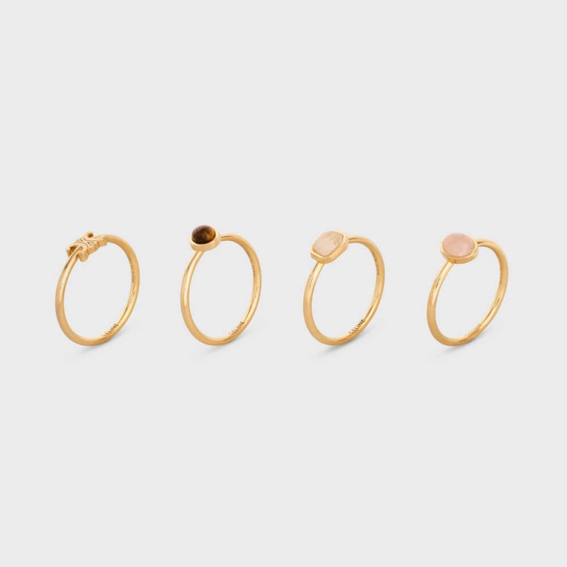 Prstene Celine Triomphe Indie Set Of 4 Rings In Brass With Gold Finish Zlate | CL-592181