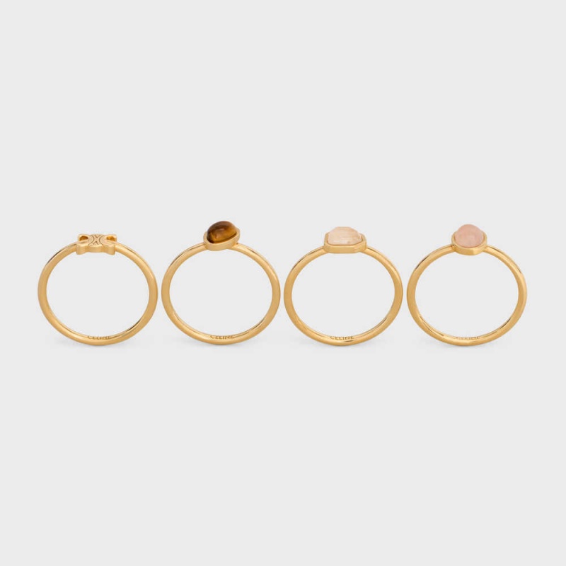 Prstene Celine Triomphe Indie Set Of 4 Rings In Brass With Gold Finish Zlate | CL-592181