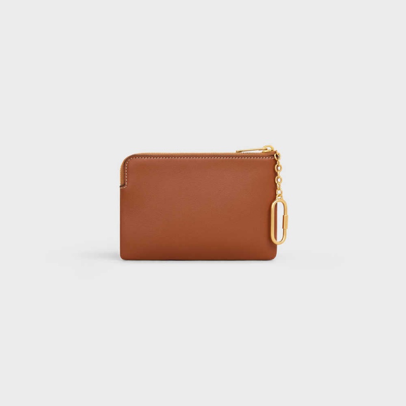 Puzdro na Karty Celine Coand Card Pouch Cuir Triomphe Smooth Calfskin Hnede | CL-592951