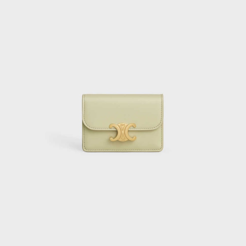 Puzdro na Karty Celine Flap Triomphe Shiny Calfskin Zelene | CL-592948