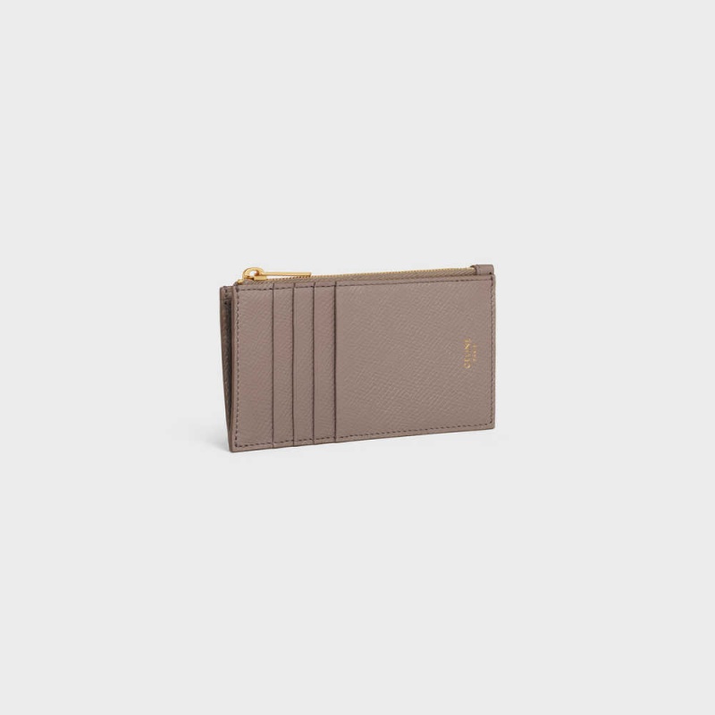 Puzdro na Karty Celine Zipped Compact Essentials Grained Calfskin Siva | CL-592963