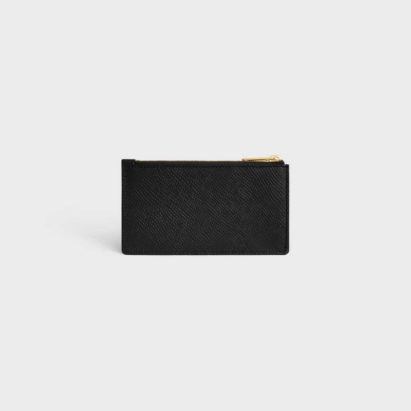 Puzdro na Karty Celine Zipped Compact Essentials Grained Calfskin Čierne | CL-592962