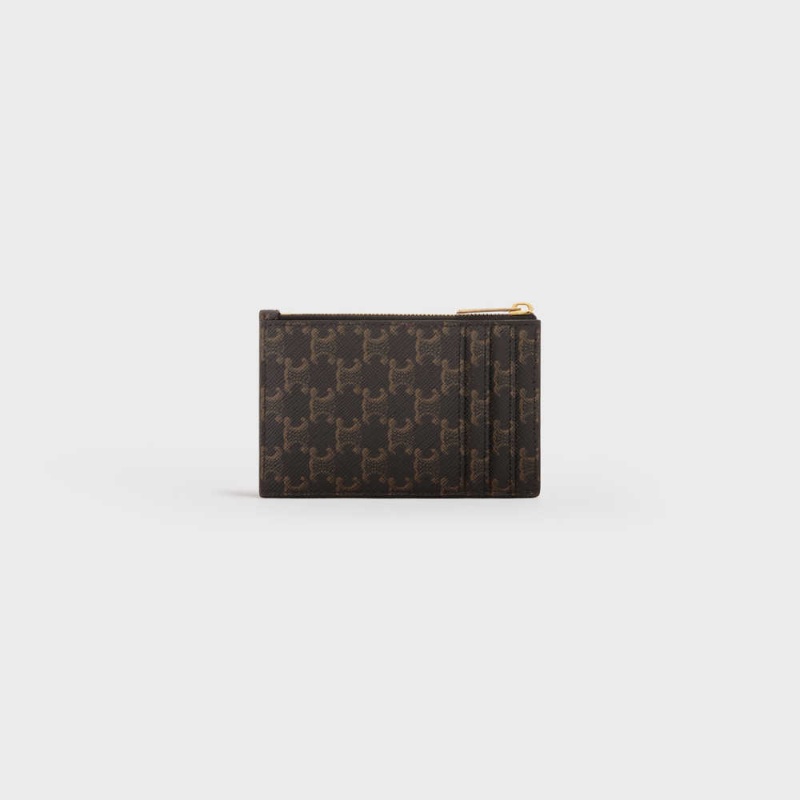 Puzdro na Karty Celine Zipped Triomphe Platene And Lambskin Hnede | CL-592953