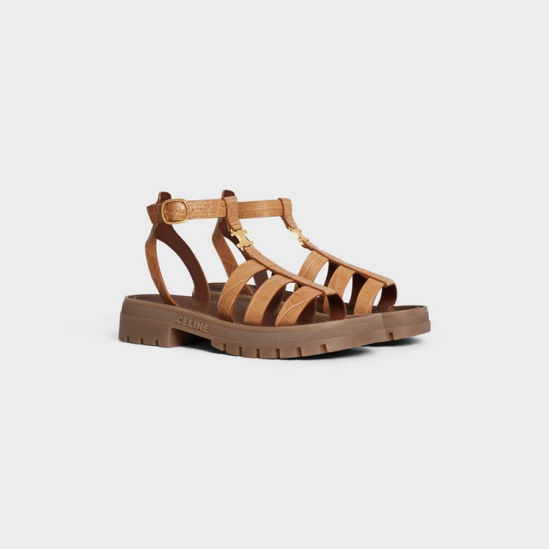 Sandale Celine Clea Triomphe Gladiator Robustný In Crocodile Stamped Calfskin Hnede | CL-592575