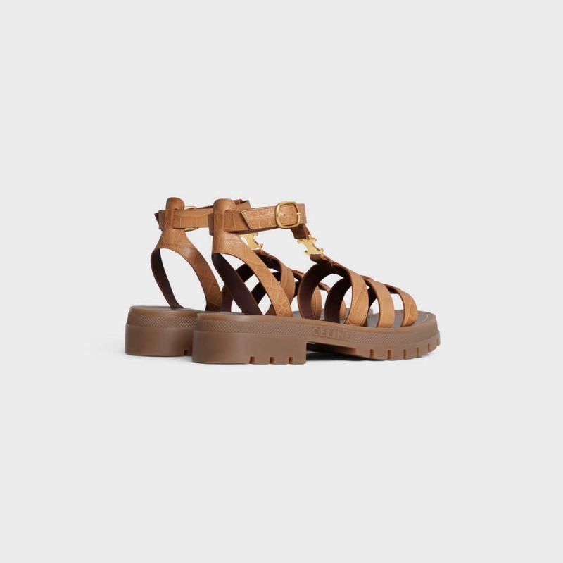 Sandale Celine Clea Triomphe Gladiator Robustný In Crocodile Stamped Calfskin Hnede | CL-592575