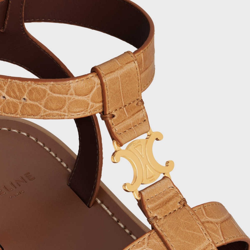 Sandale Celine Clea Triomphe Gladiator Robustný In Crocodile Stamped Calfskin Hnede | CL-592575