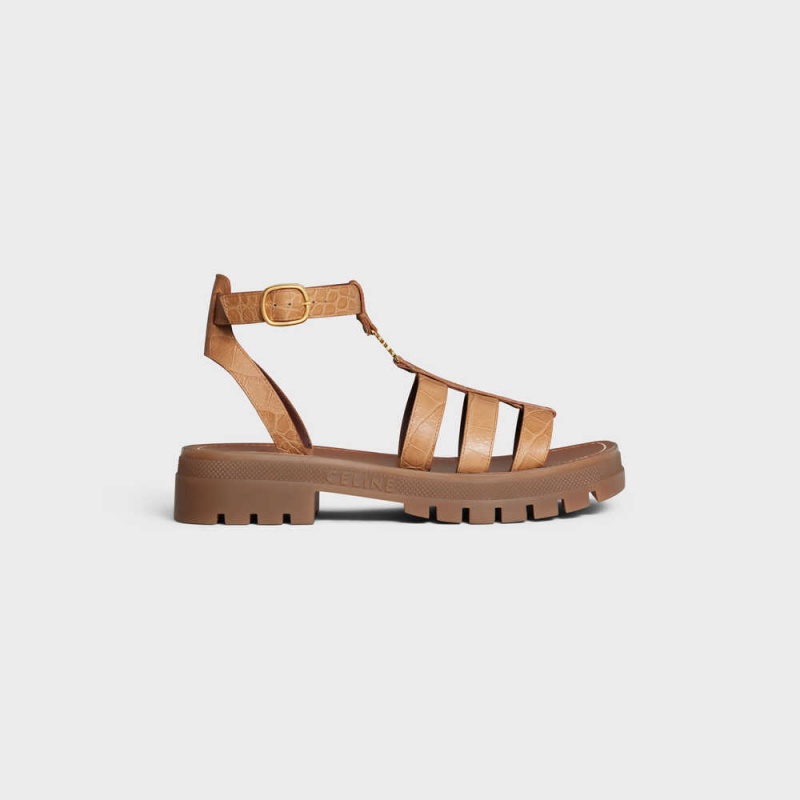 Sandale Celine Clea Triomphe Gladiator Robustný In Crocodile Stamped Calfskin Hnede | CL-592575