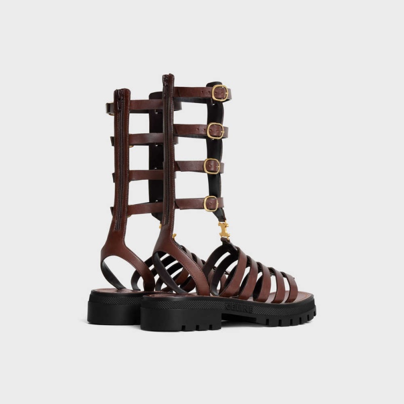 Sandale Celine Clea Triomphe Gladiator Stredne In Calfskin & Vegetal Tanning Tmavo Hnede | CL-592576