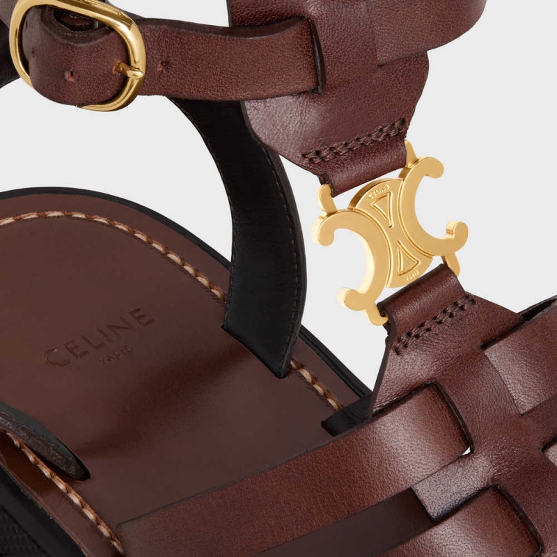 Sandale Celine Clea Triomphe Gladiator Stredne In Calfskin & Vegetal Tanning Tmavo Hnede | CL-592576