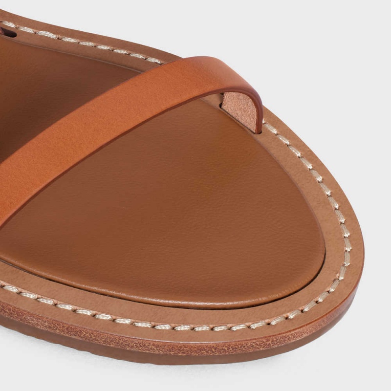 Sandale Celine Lympia Balerinky Remienkove In Raffia & Calfskin - Vegetal Tanning Béžové Hnede | CL-592577