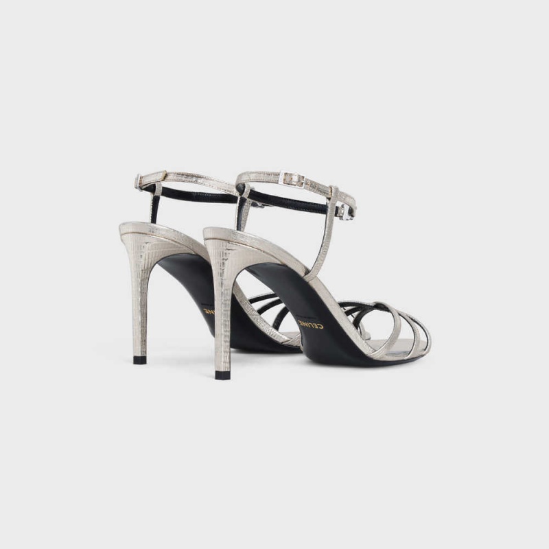 Sandale Celine Soir In Lizard Stamped Metalized Calfskin Strieborne | CL-592597