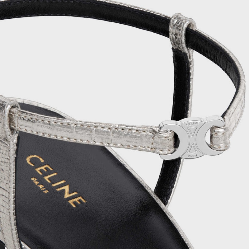 Sandale Celine Soir In Lizard Stamped Metalized Calfskin Strieborne | CL-592597