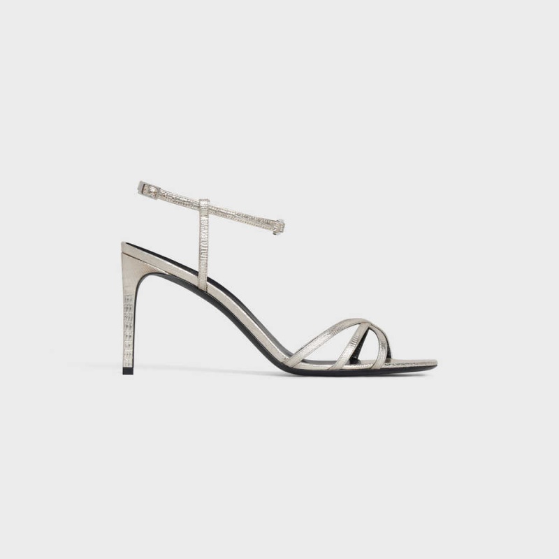 Sandale Celine Soir In Lizard Stamped Metalized Calfskin Strieborne | CL-592597