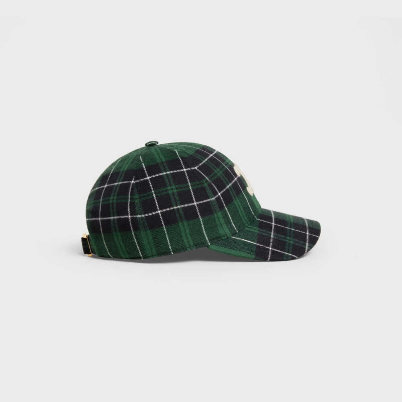 Siltovka Celine Triomphe Baseball In Checked Flannel Zelene Čierne | CL-592359