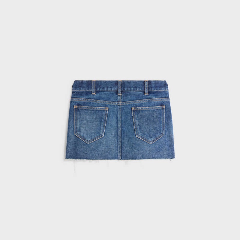 Sukne Celine Mini In Clean Dark Union Wash Denim Tmavo Modre Svetlomodrá | CL-592883