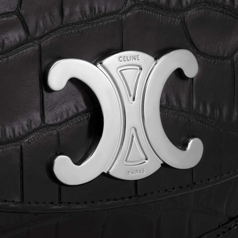 Taška Cez Rameno Celine Medium Besace Triomphe In Crocodile Embossed Calfskin Čierne | CL-591847