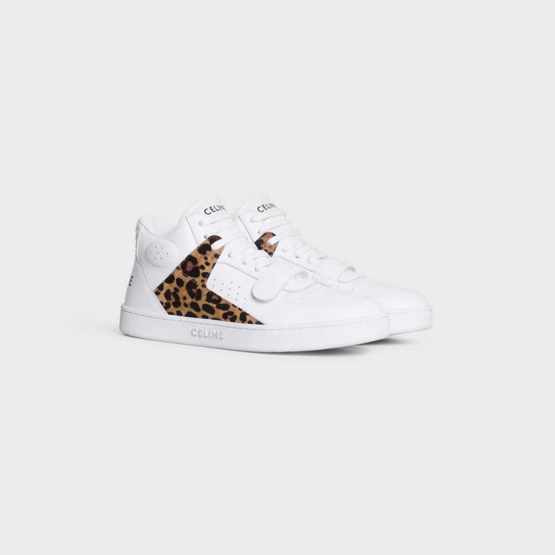 Tenisky Celine C02 Trainer Stredne With Scratch In Calfskin & Leopard Printed Semisove Calfskin Biele Čierne Hnede | CL-592543