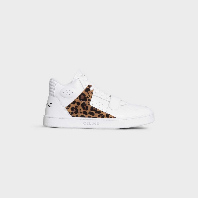 Tenisky Celine C02 Trainer Stredne With Scratch In Calfskin & Leopard Printed Semisove Calfskin Biele Čierne Hnede | CL-592543