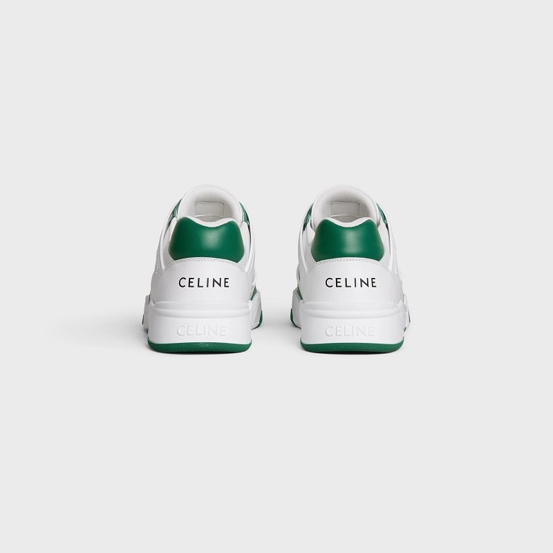 Tenisky Celine C07 Trainer Low Cipkovane-up In Calfskin Biele Tmavo Zelene | CL-591898