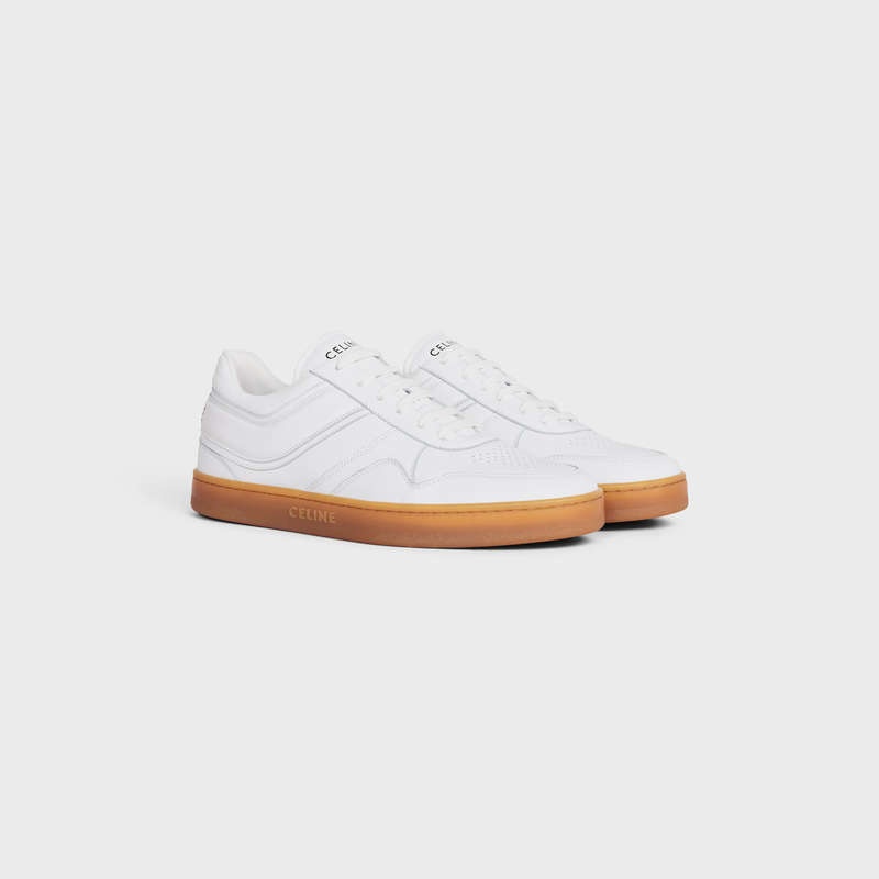 Tenisky Celine Trainer Low Cipkovane-up In Calfskin Biele Béžové | CL-591903