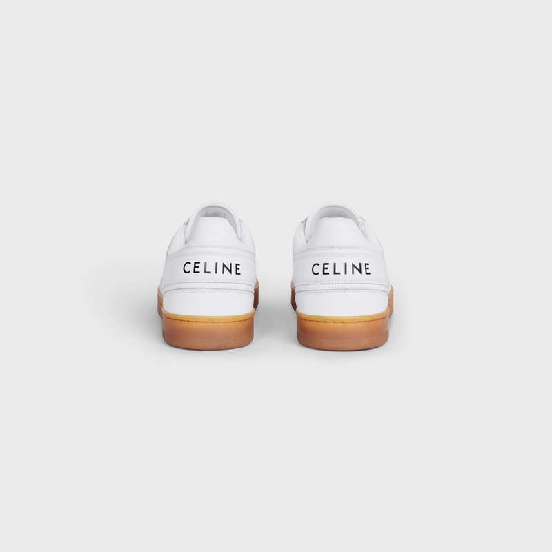 Tenisky Celine Trainer Low Cipkovane-up In Calfskin Biele Béžové | CL-591903