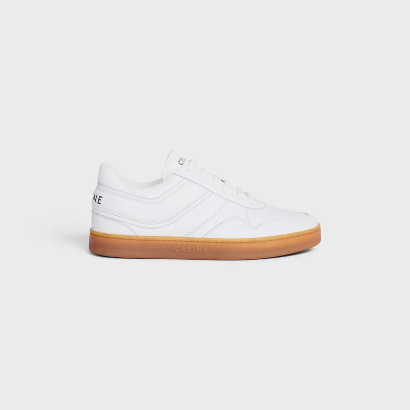 Tenisky Celine Trainer Low Cipkovane-up In Calfskin Biele Béžové | CL-591903