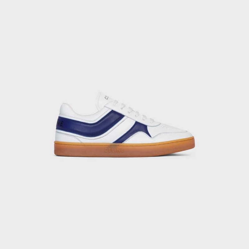 Tenisky Celine Trainer Low Cipkovane-up In Calfskin Biele Námornícka Modrá Béžové | CL-592549