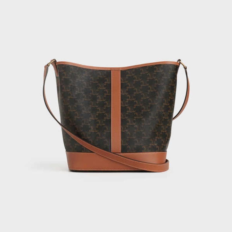 Triomphe Canvas Celine Medium Bucket In And Calfskin Hnede | CL-593122