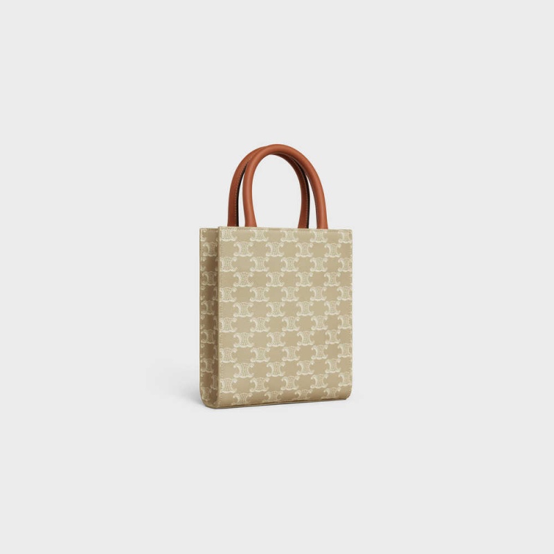 Triomphe Canvas Celine Mini Vertical Cabas In And Calfskin Béžové | CL-593135