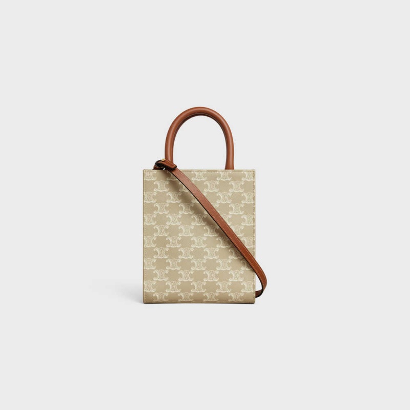 Triomphe Canvas Celine Mini Vertical Cabas In And Calfskin Béžové | CL-593135