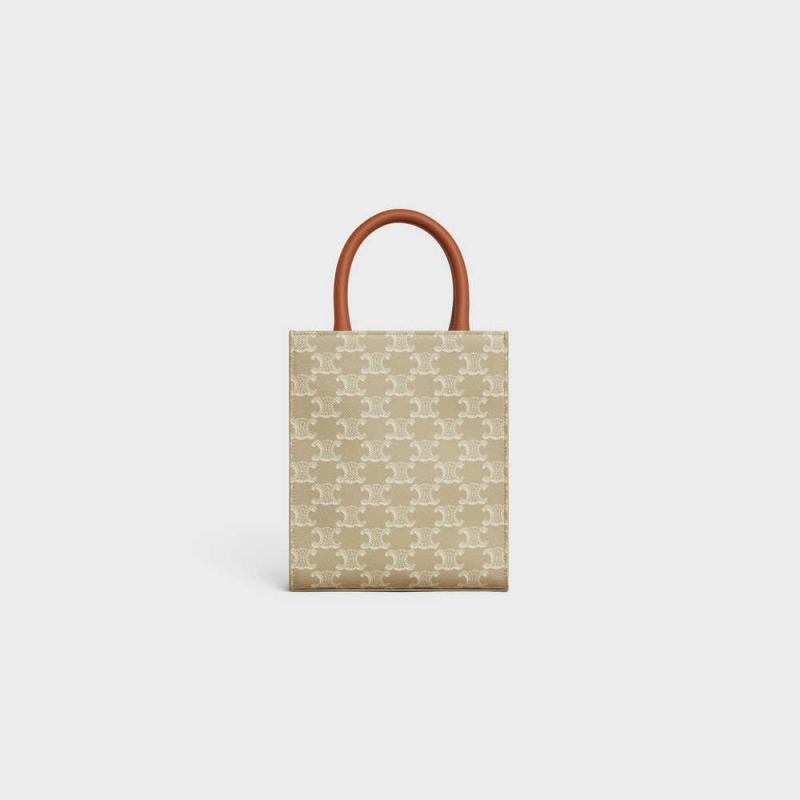 Triomphe Canvas Celine Mini Vertical Cabas In And Calfskin Béžové | CL-593135