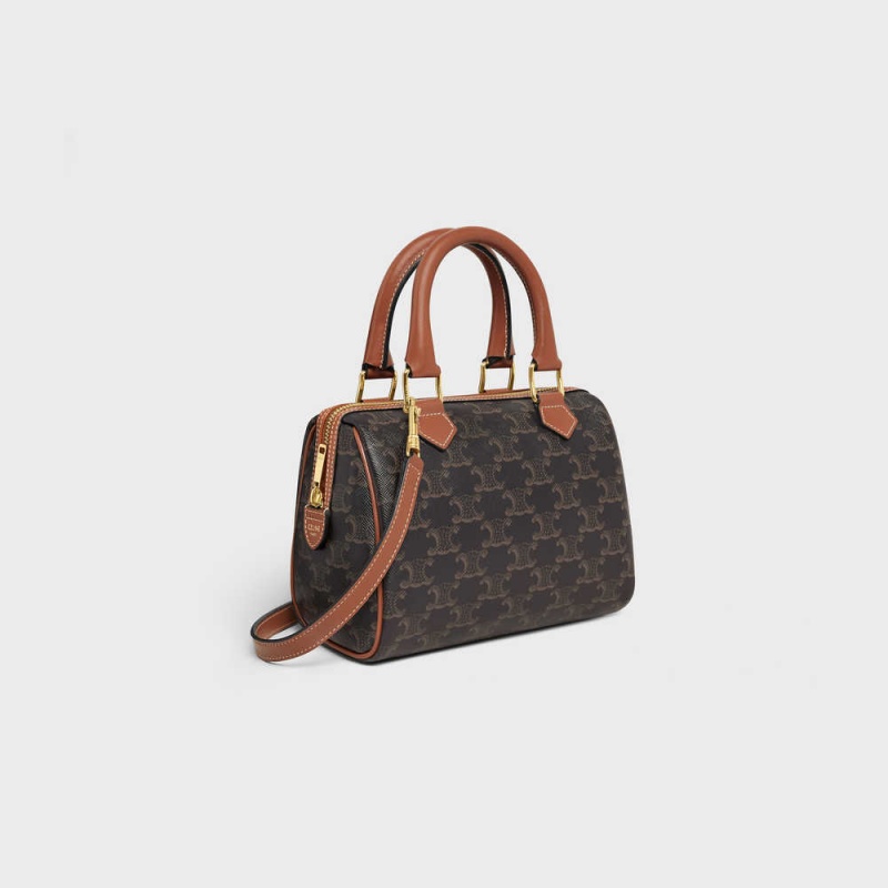 Triomphe Canvas Celine Small Boston In And Calfskin Hnede | CL-593132