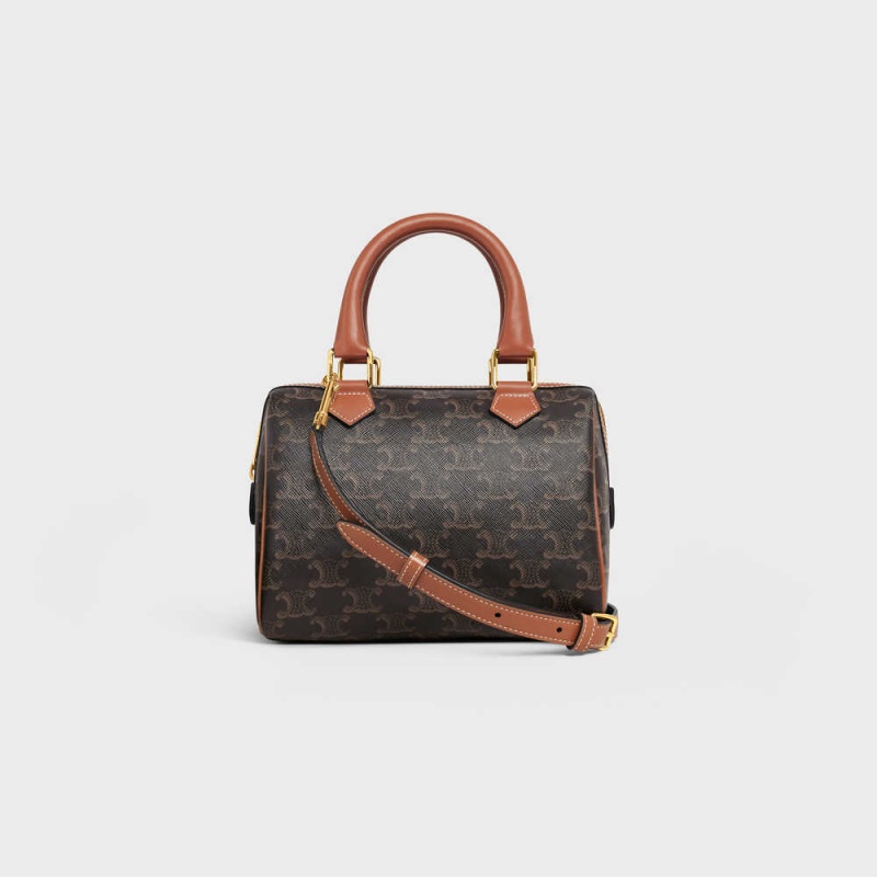 Triomphe Canvas Celine Small Boston In And Calfskin Hnede | CL-593132